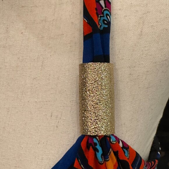 🌺 Cache Multicolor Paisley Halter Dress with Gold Hardware – Size 8 - Picture 4 of 11